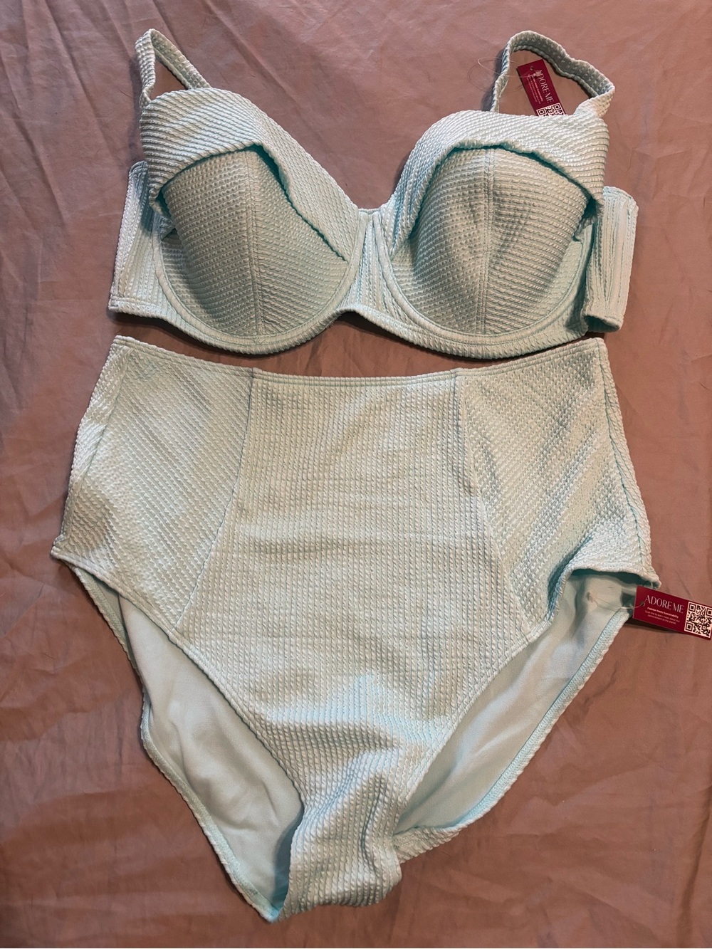 Adore Me Mint Textured Underwire Bikini Set with High-Waist Bottoms